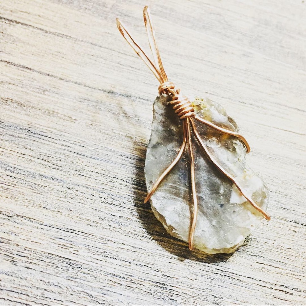 Stone, Necklace, Copper, Leather, Handmade